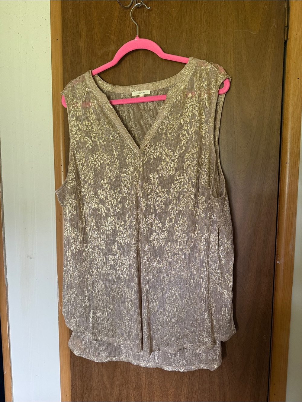 Maurices Gold Metallic Lace V-Neck Sleeveless Top
